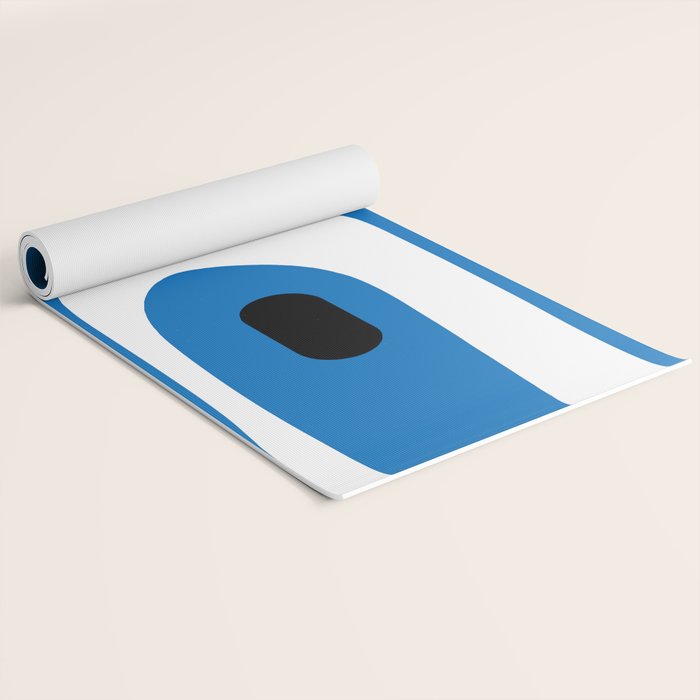 Mid Century Modern Abstract Retro Piquet Minimalist Pattern Blue Black White Yoga Mat Gallery Image 2