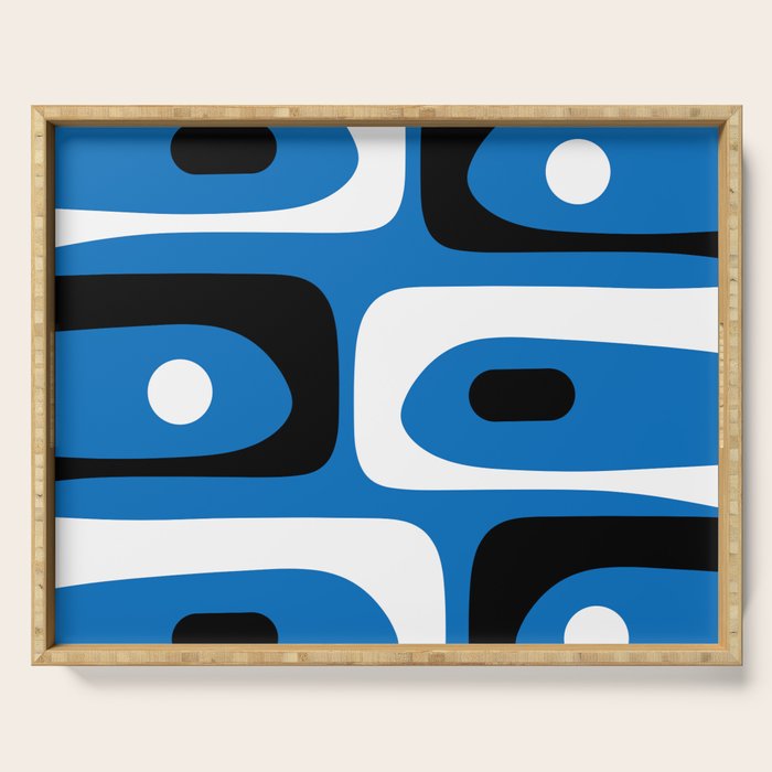 Mid Century Modern Abstract Retro Piquet Minimalist Pattern Blue Black White Serving Tray Gallery Image 1
