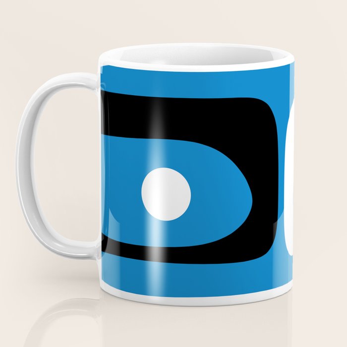 Mid Century Modern Abstract Retro Piquet Minimalist Pattern Blue Black White Coffee Mug Gallery Image 3