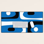Mid Century Modern Abstract Retro Piquet Minimalist Pattern Blue Black White Desk Mat Gallery Image 1