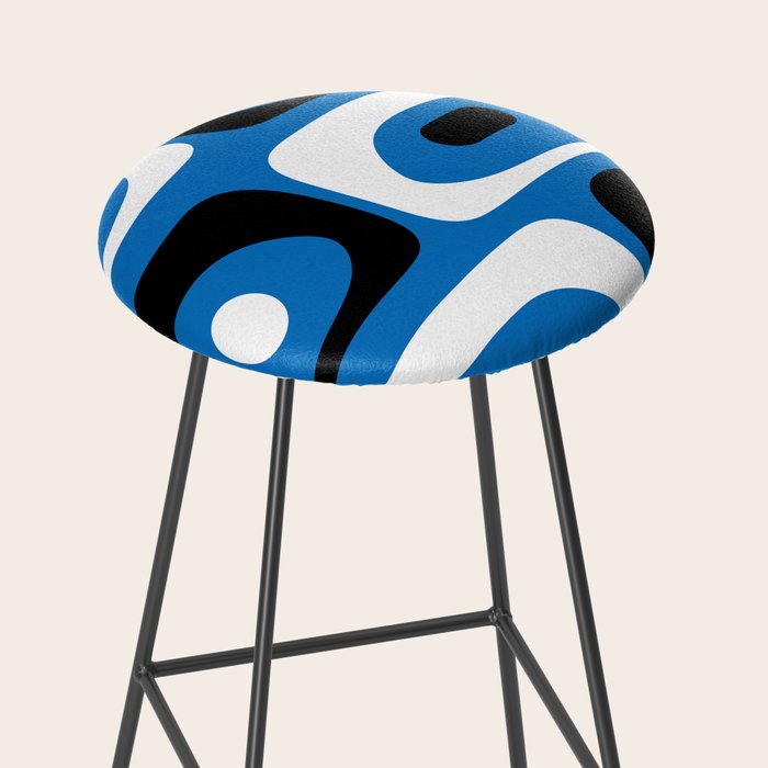 Mid Century Modern Abstract Retro Piquet Minimalist Pattern Blue Black White Stool Gallery Image 2