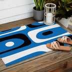 Mid Century Modern Abstract Retro Piquet Minimalist Pattern Blue Black White Outdoor Rug Gallery Image 2