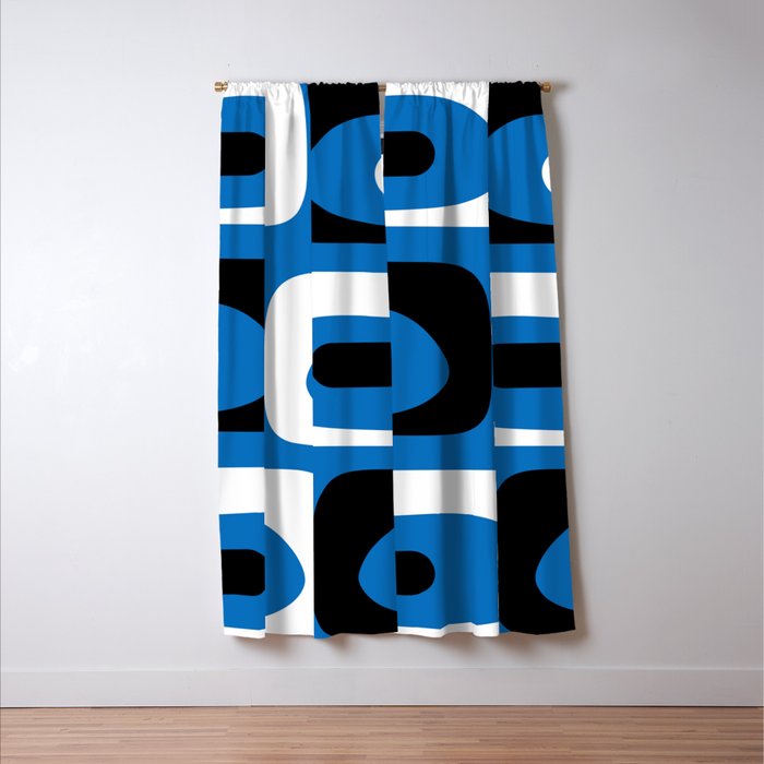 Mid Century Modern Abstract Retro Piquet Minimalist Pattern Blue Black White Window Curtain Gallery Image 3