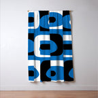 Mid Century Modern Abstract Retro Piquet Minimalist Pattern Blue Black White Window Curtain Gallery Image 3