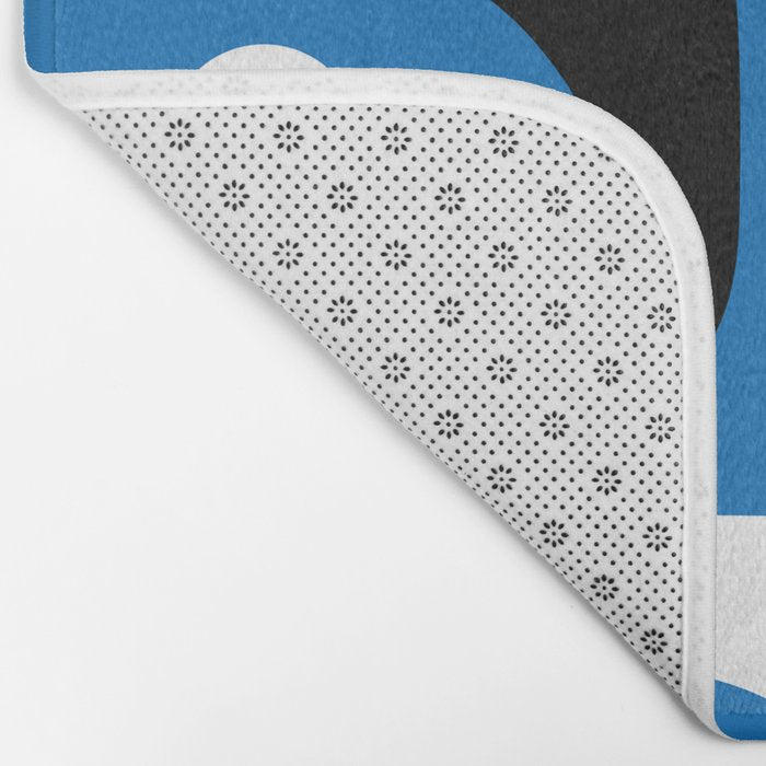 Mid Century Modern Abstract Retro Piquet Minimalist Pattern Blue Black White Bath Mat Gallery Image 2