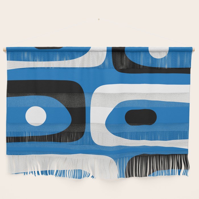 Mid Century Modern Abstract Retro Piquet Minimalist Pattern Blue Black White Wall Hanging Gallery Image 1