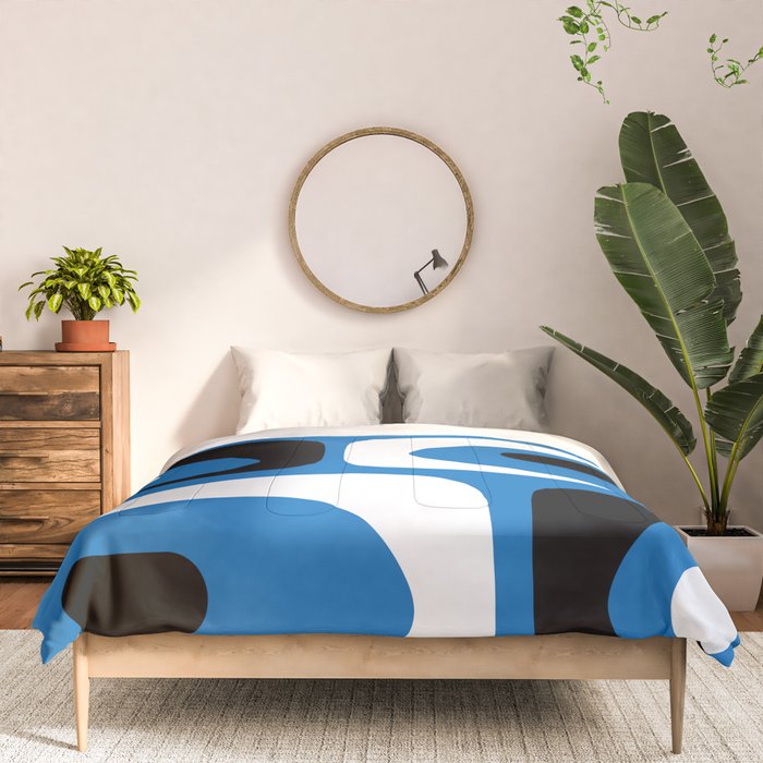 Mid Century Modern Abstract Retro Piquet Minimalist Pattern Blue Black White Comforter Gallery Image 3