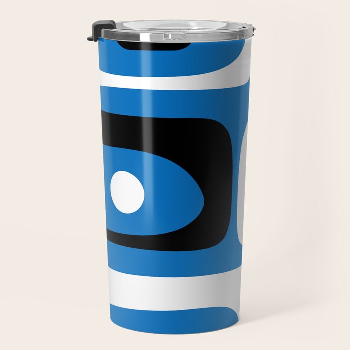Mid Century Modern Abstract Retro Piquet Minimalist Pattern Blue Black White Travel Mug Gallery Image 3