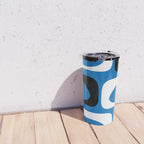 Mid Century Modern Abstract Retro Piquet Minimalist Pattern Blue Black White Travel Mug Gallery Image 4