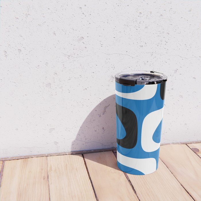 Mid Century Modern Abstract Retro Piquet Minimalist Pattern Blue Black White Travel Mug Gallery Image 4