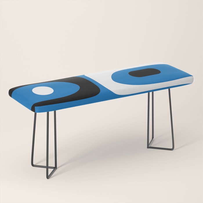 Mid Century Modern Abstract Retro Piquet Minimalist Pattern Blue Black White Bench Gallery Image 1