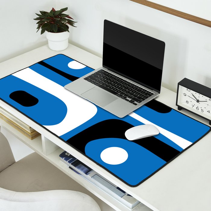 Mid Century Modern Abstract Retro Piquet Minimalist Pattern Blue Black White Desk Mat Gallery Image 2