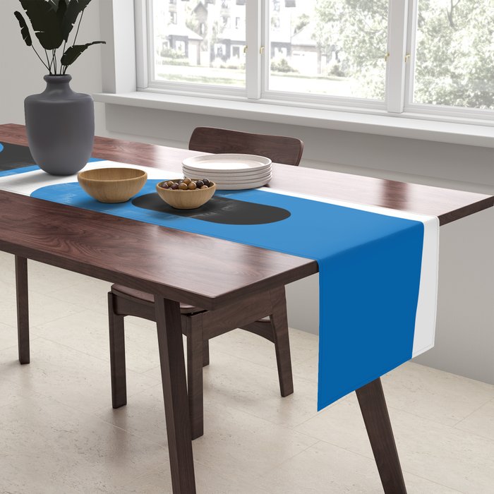 Mid Century Modern Abstract Retro Piquet Minimalist Pattern Blue Black White Table Runner Gallery Image 2