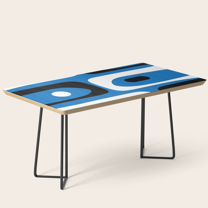 Mid Century Modern Abstract Retro Piquet Minimalist Pattern Blue Black White Coffee Table Gallery Image 1