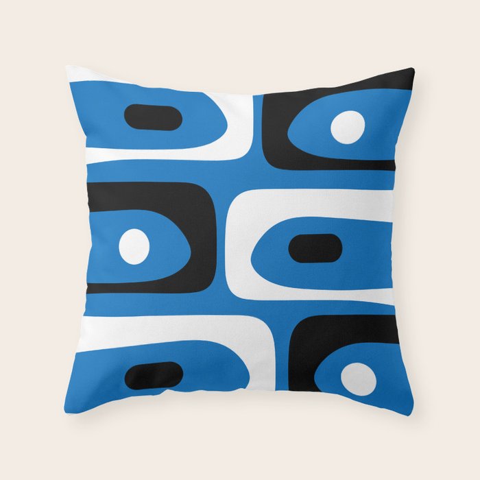Mid Century Modern Abstract Retro Piquet Minimalist Pattern Blue Black White Throw Pillow Gallery Image 2