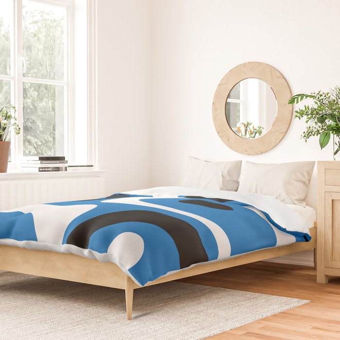 Mid Century Modern Abstract Retro Piquet Minimalist Pattern Blue Black White Duvet Cover Gallery Image 2