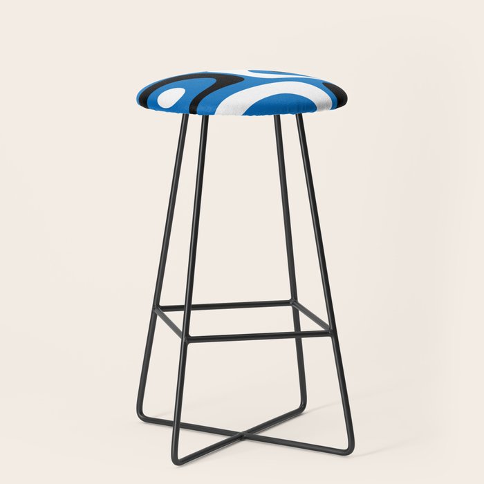 Mid Century Modern Abstract Retro Piquet Minimalist Pattern Blue Black White Stool Gallery Image 1