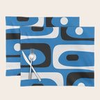 Mid Century Modern Abstract Retro Piquet Minimalist Pattern Blue Black White Placemat Gallery Image 1