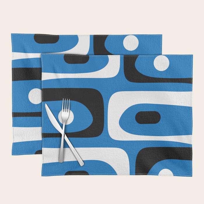 Mid Century Modern Abstract Retro Piquet Minimalist Pattern Blue Black White Placemat Gallery Image 1