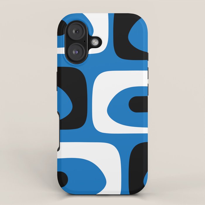 Mid Century Modern Abstract Retro Piquet Minimalist Pattern Blue Black White iPhone Case Gallery Image 1