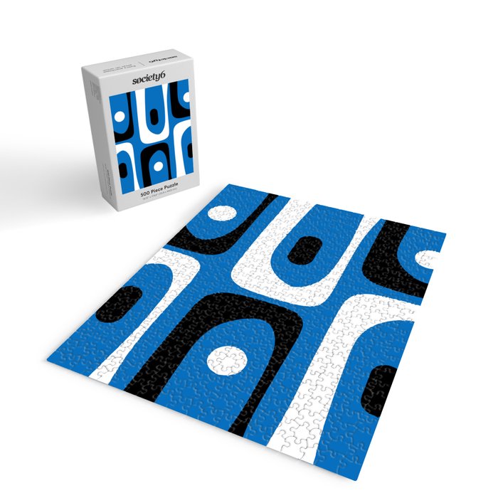 Mid Century Modern Abstract Retro Piquet Minimalist Pattern Blue Black White Jigsaw Puzzle Gallery Image 2