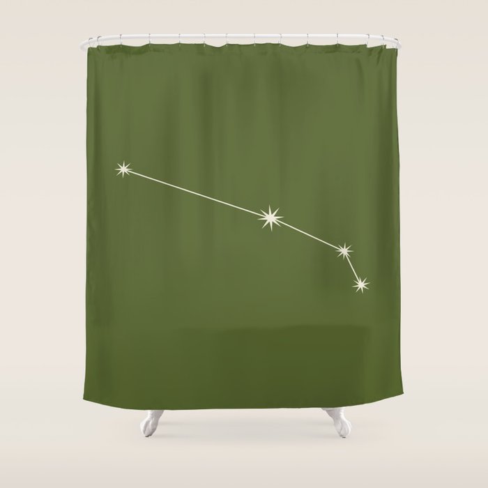 Aries Zodiac Star Constellation Line Art Olive Green Shower Curtain Gallery Image 1