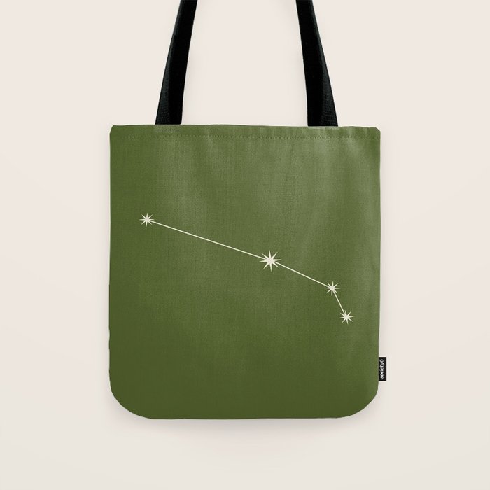 Aries Zodiac Star Constellation Line Art Olive Green Tote Bag Gallery Image 1