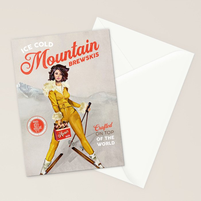 Ski Bunny Beer Pinup Stationery Card Gallery Image 2
