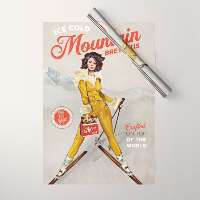 Ski Bunny Beer Pinup Wrapping Paper Gallery Image 1
