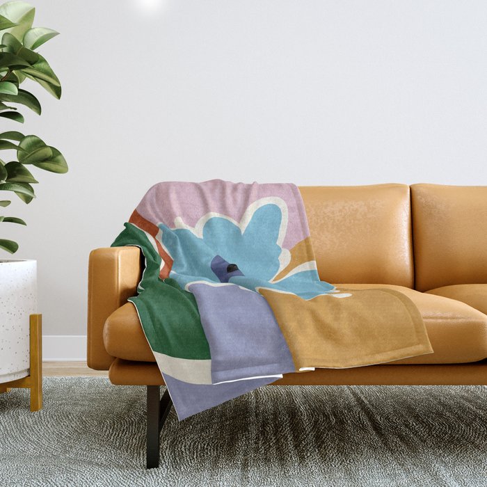 Retro minimal flower III Throw Blanket Gallery Image 1