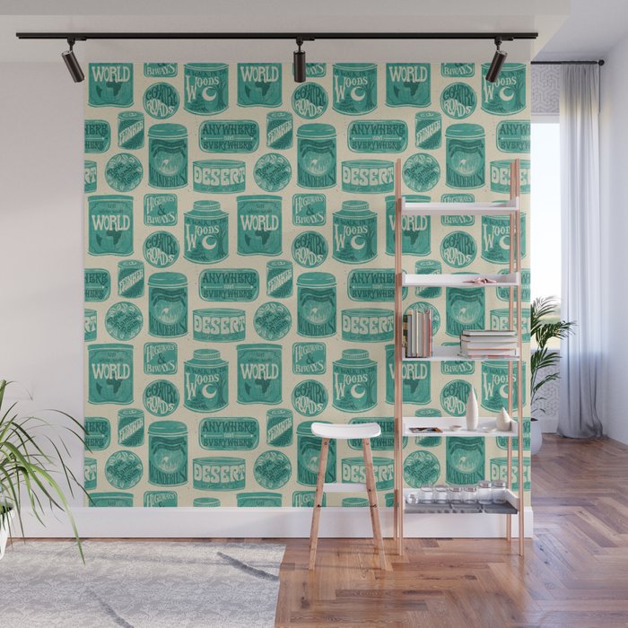 Vagabondâs Cupboard - teal and cream Wall Mural Gallery Image 1