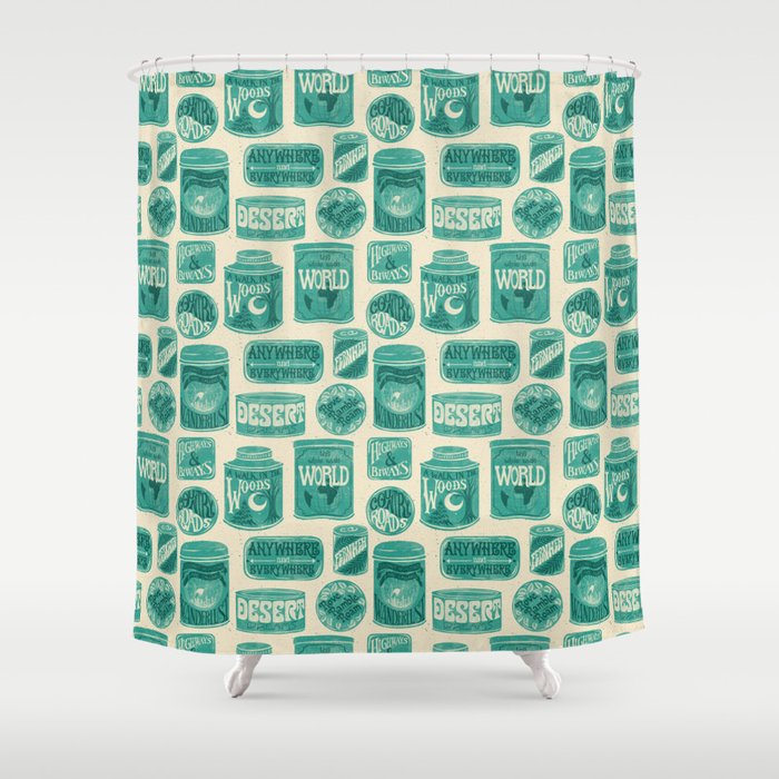 Vagabondâs Cupboard - teal and cream Shower Curtain Gallery Image 1