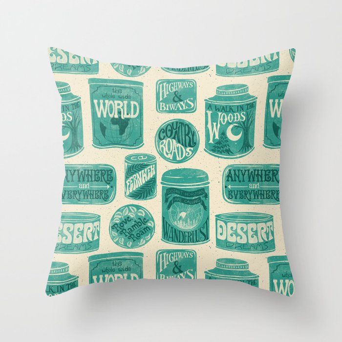 Vagabondâs Cupboard - teal and cream Throw Pillow Gallery Image 6