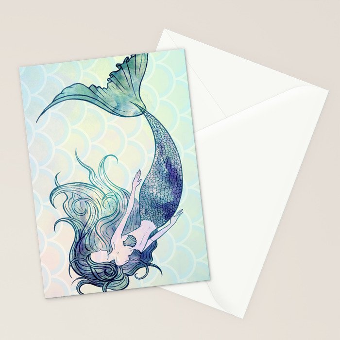 Watercolor Mermaid Stationery Card Gallery Image 2