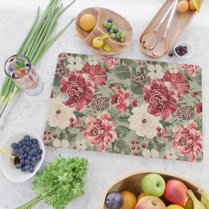 Vintage Christmas Floral on Sage Green Cutting Board Gallery Image 2