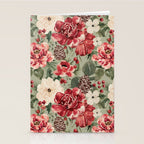 Vintage Christmas Floral on Sage Green Stationery Card Gallery Image 2