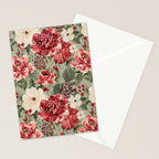 Vintage Christmas Floral on Sage Green Stationery Card Gallery Image 2