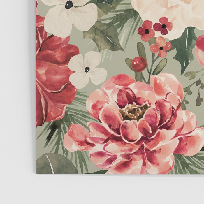 Vintage Christmas Floral on Sage Green Poster Gallery Image 3