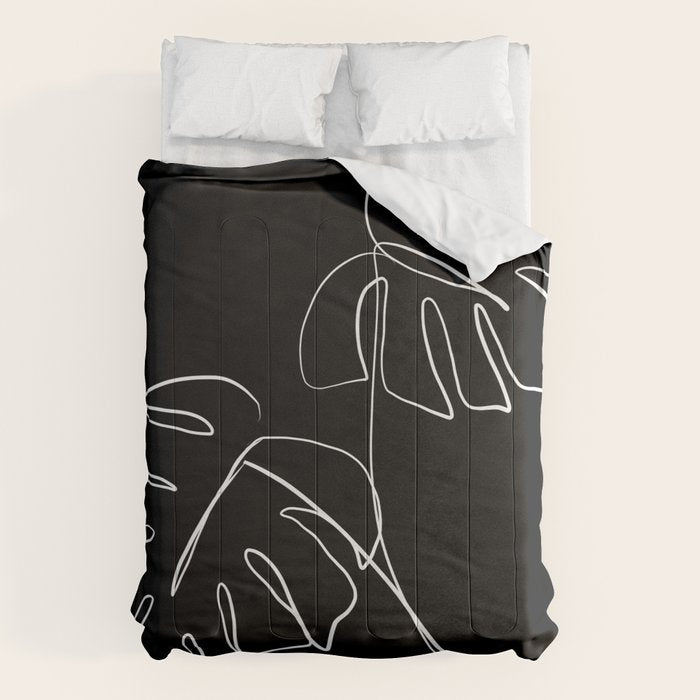 Monstera minimal - black Comforter Gallery Image 6