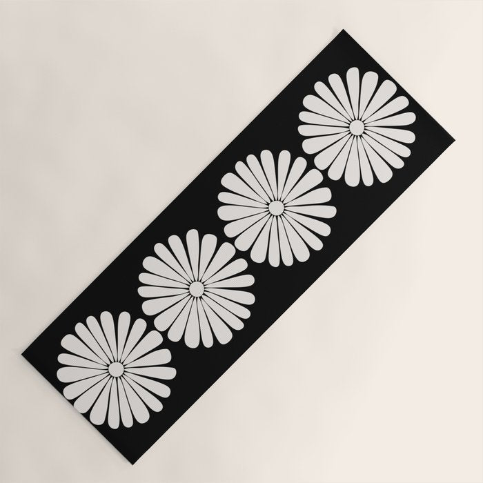 Retro Daisy Abstract II Black and White Bold Floral Yoga Mat Gallery Image 1