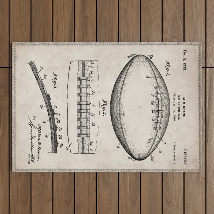 Football Patent - American Football Art - Antique Outdoor Rug Gallery Image 1