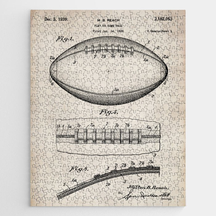Football Patent - American Football Art - Antique Jigsaw Puzzle Gallery Image 1