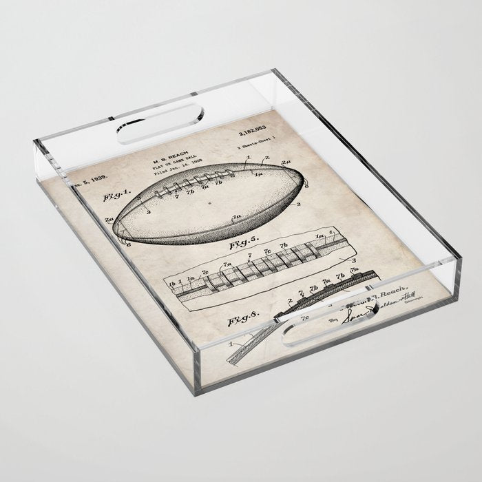 Football Patent - American Football Art - Antique Acrylic Tray Gallery Image 1