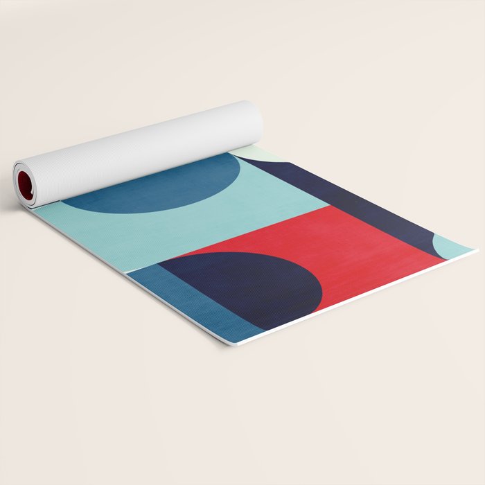 Blue Red White Navy MCM Modern Geometric Artwork Yoga Mat Gallery Image 2