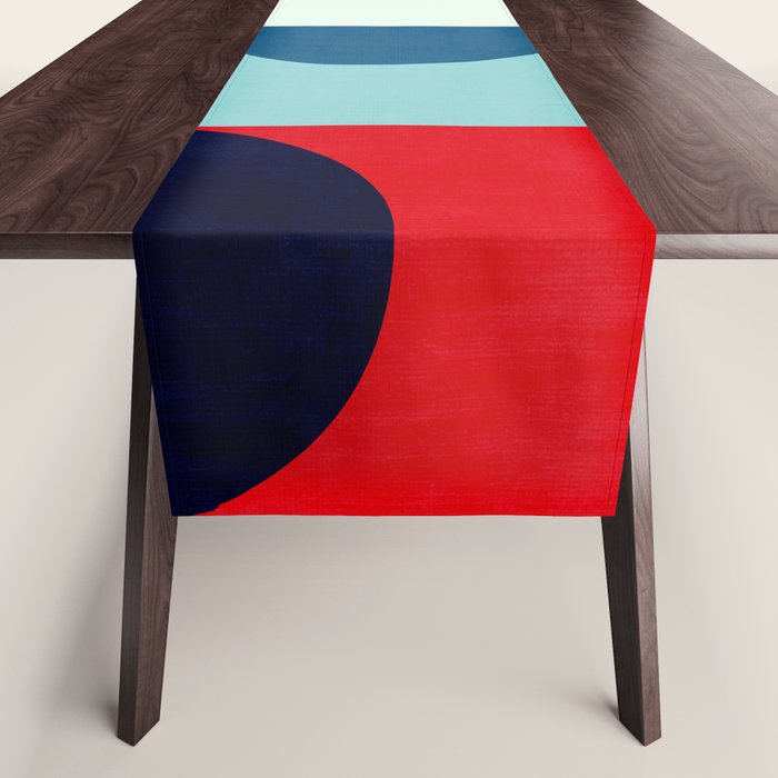 Blue Red White Navy MCM Modern Geometric Artwork Table Runner Gallery Image 1