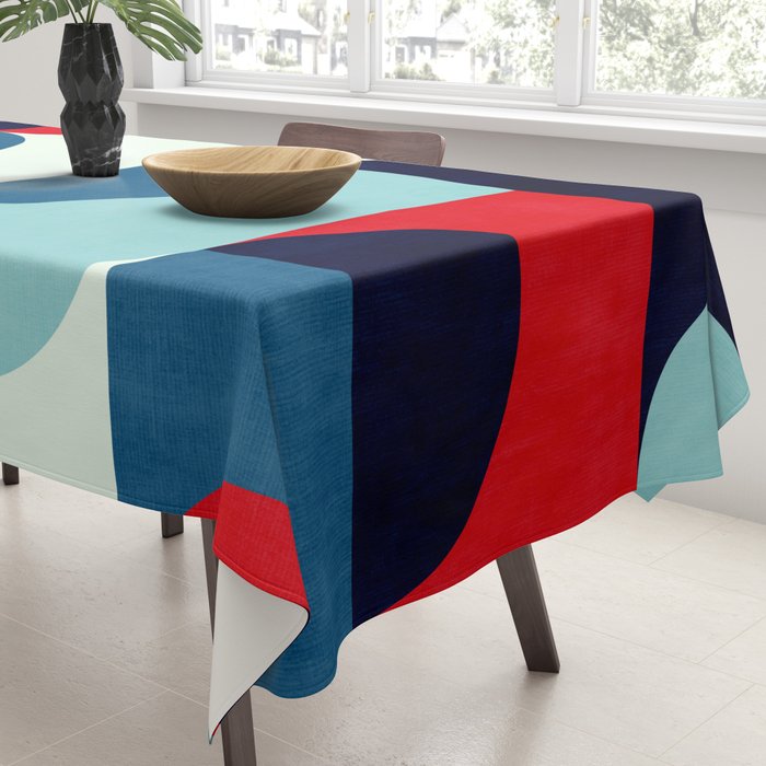 Blue Red White Navy MCM Modern Geometric Artwork Tablecloth Gallery Image 3