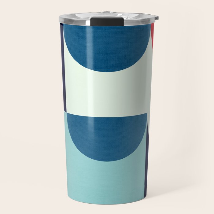 Blue Red White Navy MCM Modern Geometric Artwork Travel Mug Gallery Image 1