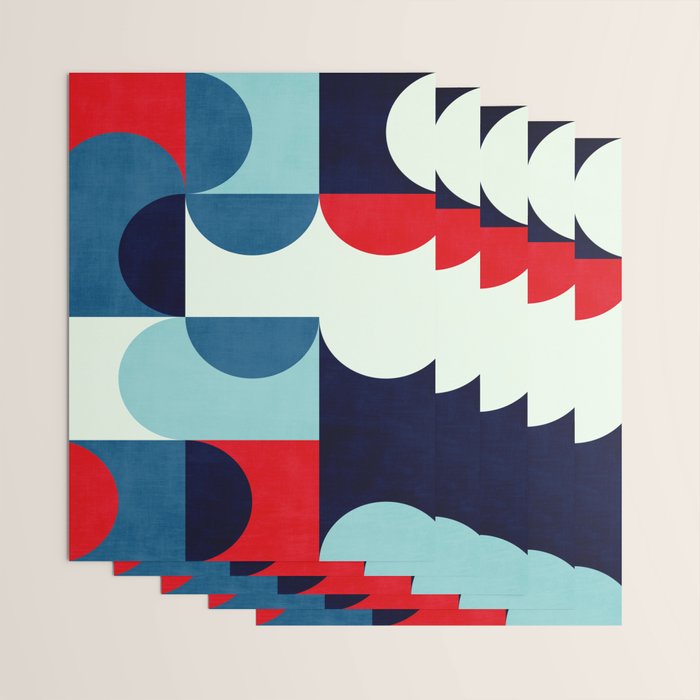 Blue Red White Navy MCM Modern Geometric Artwork Wrapping Paper Gallery Image 3