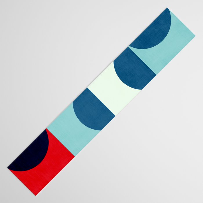 Blue Red White Navy MCM Modern Geometric Artwork Table Runner Gallery Image 3