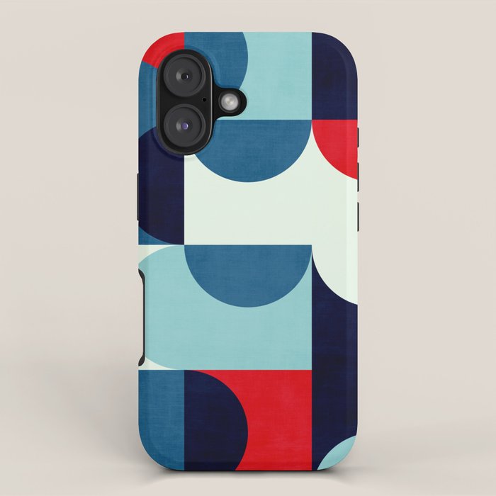 Blue Red White Navy MCM Modern Geometric Artwork iPhone Case Gallery Image 1